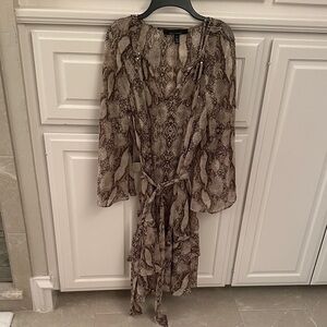 White House Black Market Brown Snake Print Long Sleeve Dress